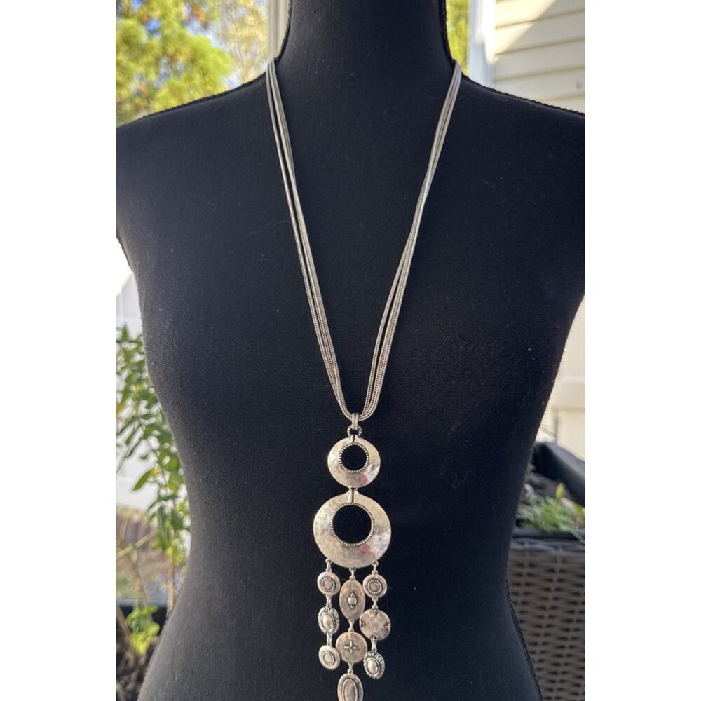 Chicos Silver Tone 20" Long Rope Chain Pendant Charms Statement Necklace NEW